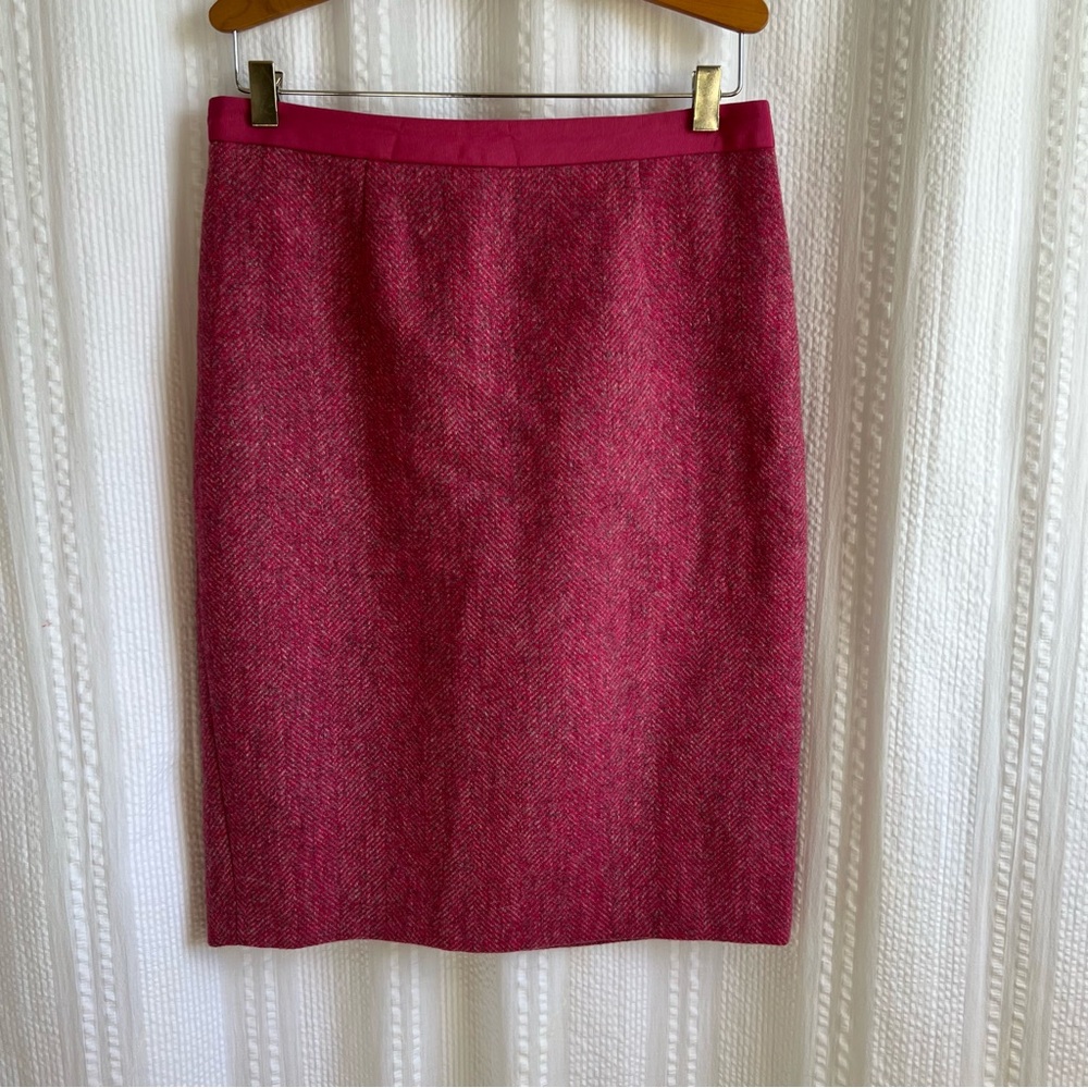 Boden Skirt 6R British Tweed 100% Wool Lined Pencil Pink Grey Herringbone‎